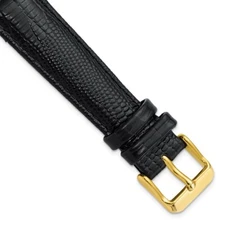 20mm 7.5" Black Teju Lizard-Style Grain Leather Gold-tone Buckle Watch Band