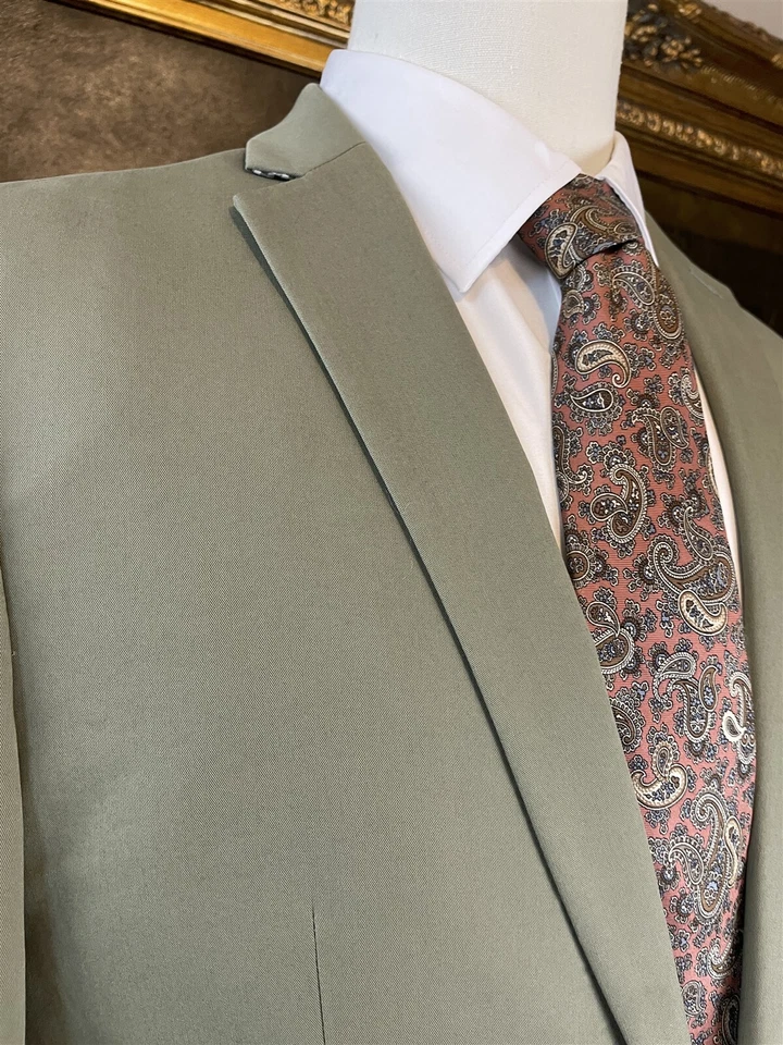 Express 40L PHOTOGRAPHER Slim Fit Sage Green Stretch Cotton 2Btn Blazer Jacket - Image 4 of 4