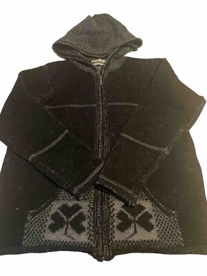 Aran Crafts Merino Wool Cable-Knit Hooded Full Zip Pocket Sweater Jacket Sz  M