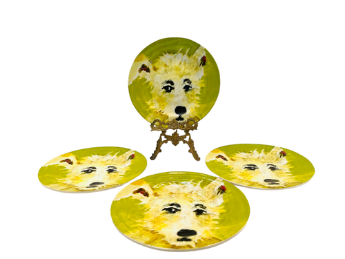 ANTHROPOLOGIE DESSERT Plate 8.25" Furry Friends CAROLE AKINS Dog CHIPPER NEW (4) - Picture 3 of 7