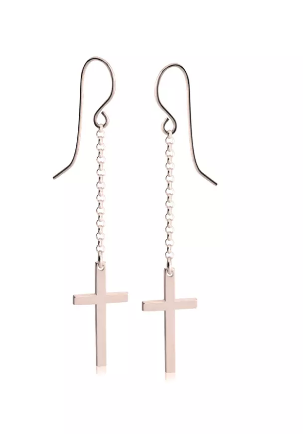 Silver hanging shop cross earring