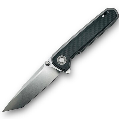 TwoSun TS473 Folding Knife 14C28N Stonewash Titanium Carbon Fiber Milled Handle