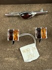 Natural Amber 925 Silver Cufflinks & Tie Bar W. Kruk. Bursztyn. — photo 2