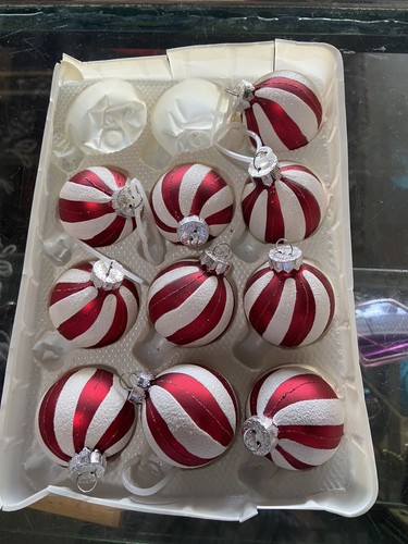 Set Of 10 Red/white Candy Cane Christmas Ornaments