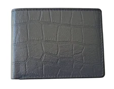 Genuine Leather Bifold Wallet RFID Blocking Wallet Crocodile Pattern Black