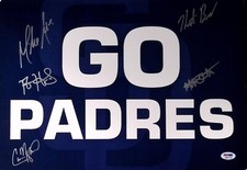 Cameron Maybin Mat Latos Heath Bell +2 Signed 2011 Padres Cheer Card PSA/DNA COA