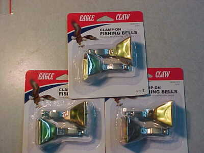 6 NEW EAGLE CLAW FISHING ROD BELLS BAIT ALERT CLAMP ON TIP NIGHT