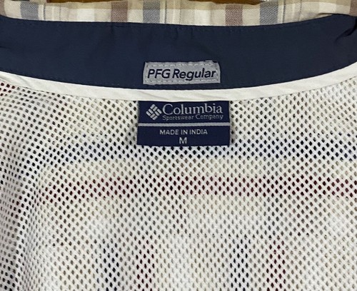 Columbia PFG Men's Medium Beige Red & Blue Plaid L/S Vented Fishing Shirt - Picture 3 of 3