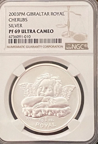 2003PM Gibraltar Royal Cherubs 1oz Silver NGC PF 69 Ultra Cameo