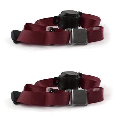 AMC AMX 1967 - 1974 Airplane 3pt Burgandy Retractable Bucket Seat Belt Kit - 2 B