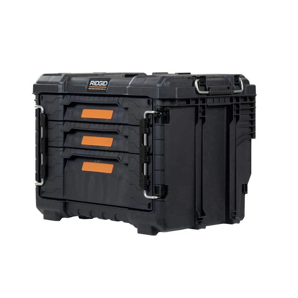 RIDGID Modular Tool Box Storage 3 Drawer Wall Mountable Lockable Stackable Black