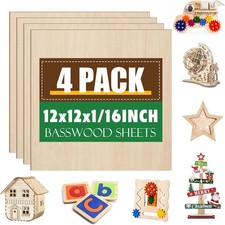 4 Pack Basswood Sheets 1/16x12x12 Inch,1/16 Basswood for Laser Cutting