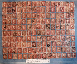150 Q.V. SG 43/44 PENNY RED MIXED PLATES Seconds. Some with postmarks ??