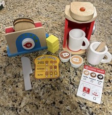 Melissa  Doug Brew and Serve Coffee Maker Bread  Butter Toaster Set Set Wooden