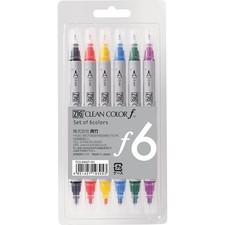Kuretake ZIG Clean Color F 6 Color Marker Pen Set Water Based Japan