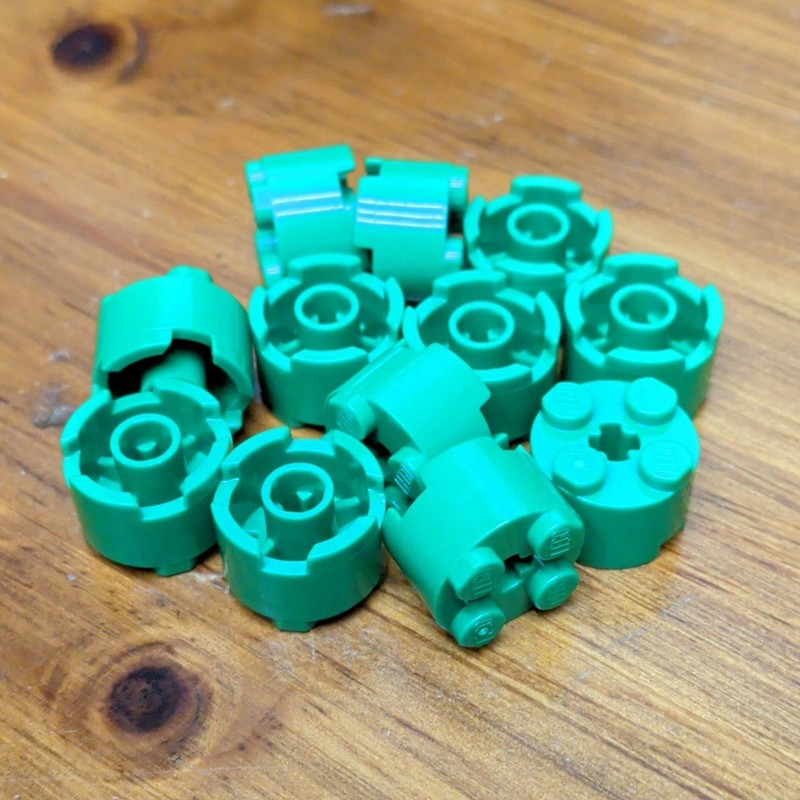 Lego Green Brick, Round 2 x 2 with Axle Hole - Qty 12