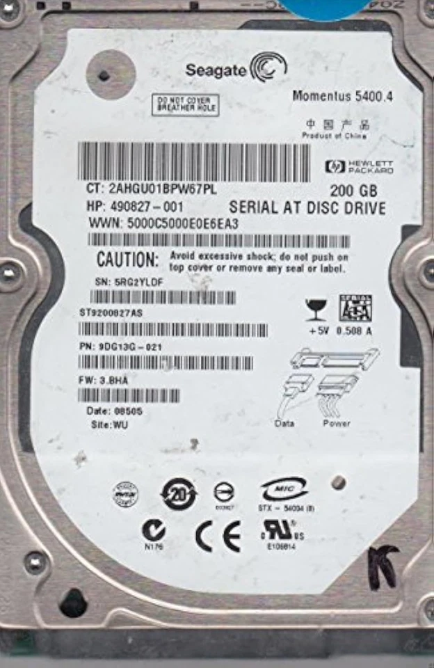 Genuine OEM Seagate ST9200827AS 9DG13G-021 FW:3BHA 200GB 2.5" Hard Drive - Image 2 of 3