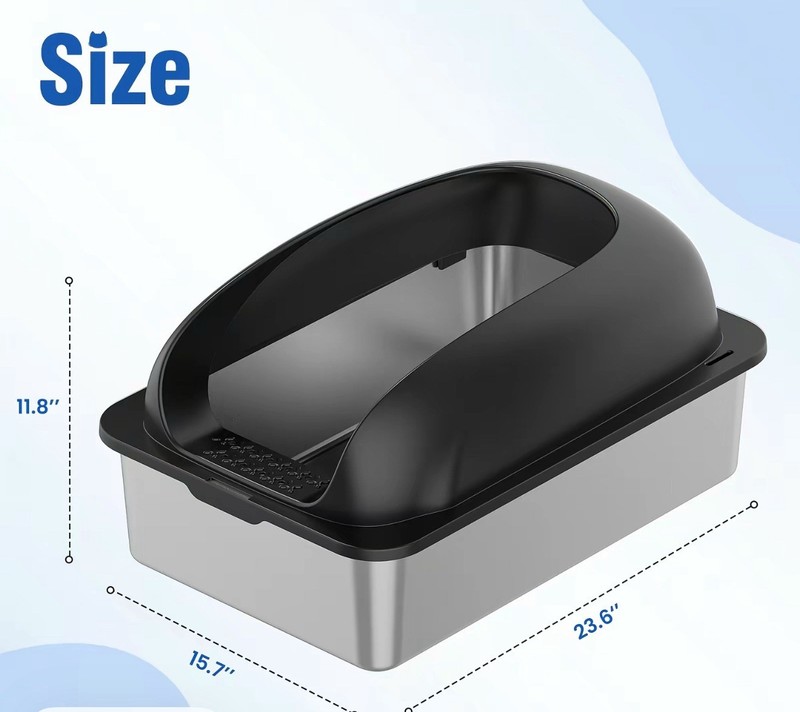 Hooded Cat Litter Box with Mat and Scoop, Black/Silver, 23.6x15.7x11.8 in