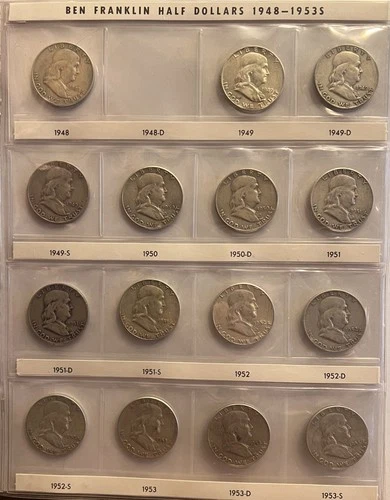 Nearly complete Franklin Half Dollar Collection 1948-1963 Album Set Silver US