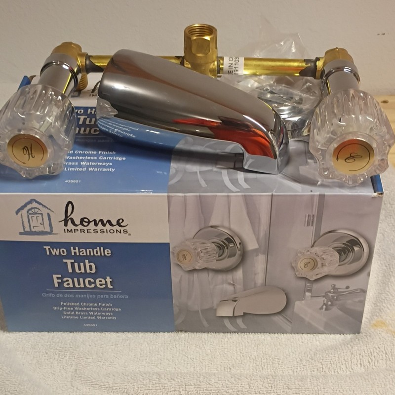 Home Impressions Two Handle Knob Tub Faucet Polished Chrome Brass Drip-Free