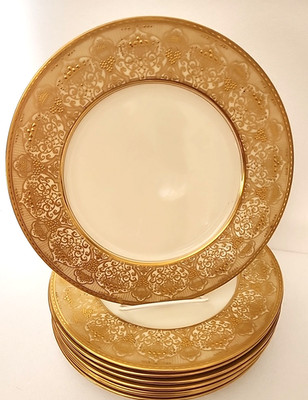 8  Lenox Service Plates ~ Made for Marshall Field & Co. ~ Heavy Gold & Enameling