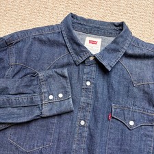 Levis Mens XL Denim Western Shirt Dark Wash Pearl Snap Long Sleeve