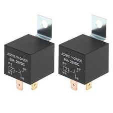 2 Pcs Black 24V 80A 4-Pin Auto Relay with Metal Hanging Hole Waterproof Car
