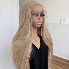 Lace Frontal Wigs Natural Heat Resistant Hair Layered Long Straight Ash Blonde