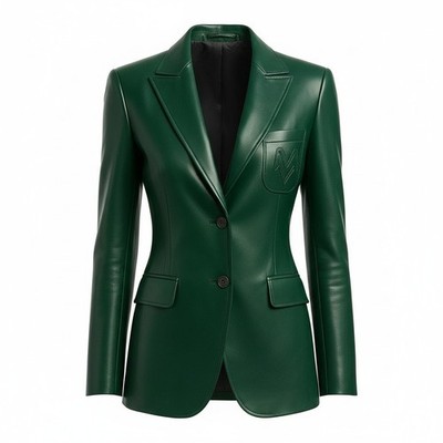 Mario Valentino flaschengrüner Lederblazer - einzigartige Jacke mit bestickter MV 