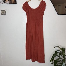 New Boho Me Back Tie Midi Dress Smocked Top Rust Spice Womens Large Bohemian