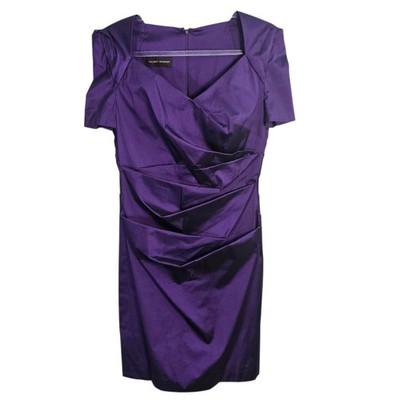 fitted lace wedding dress Mac Duggal Women's Long Sleeve Structured Bow Draped Gown - Purple - Size 14