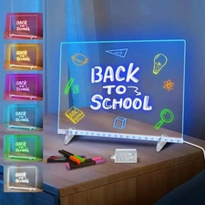 LED note board with 7 colors for kids, 13x10 inch, 7 markers, cloth, chain.