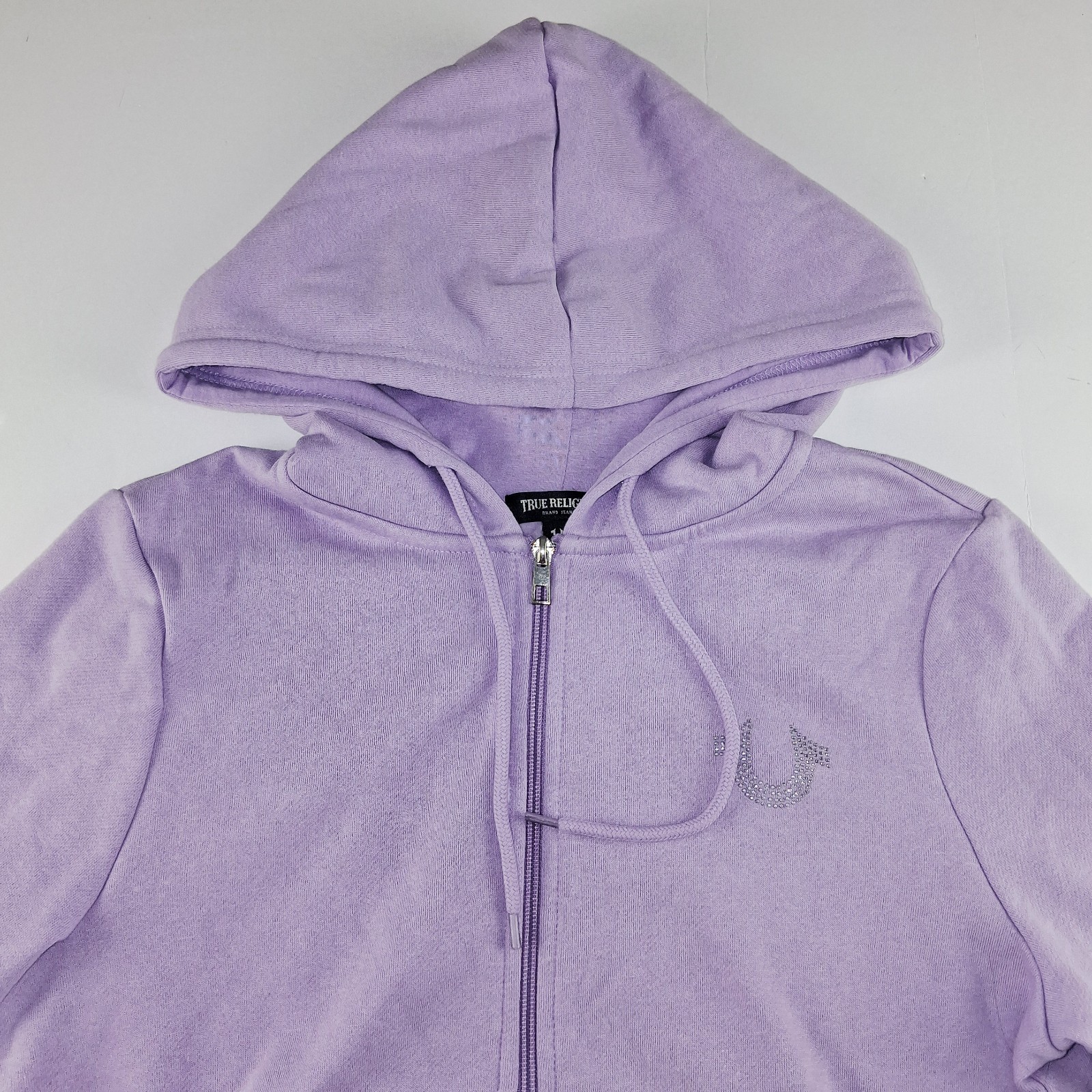 True Religion Glitter Horseshoe Hoodie Sweatshirt Women's Size Large Lavendula thumbnail 2