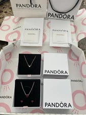 Pandora Necklace Set with Red Earrings Sterling Silver ALE S925 Qty. 3 Pieces