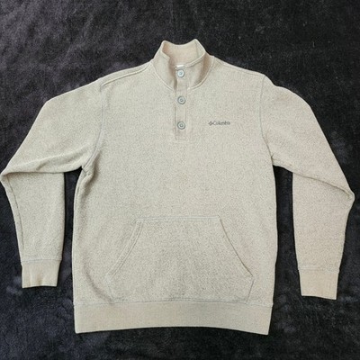 Columbia Mens Quarter Button Pullover Sweater Tan Heather Fleece XM1184 Size M