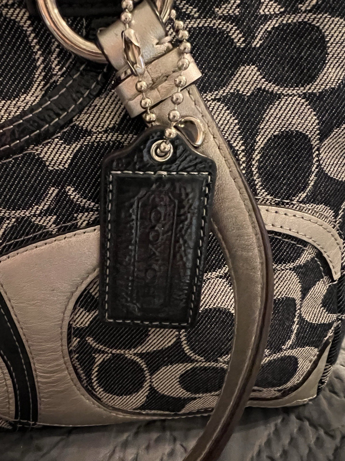 Coach Patchwork Logo Shoulder Bag Black Beige Blu… - image 3