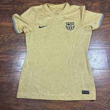 Nike FC Barcelona Jersey Womens Small Gold 2022 2023 Away Olympic Map Kit Soccer