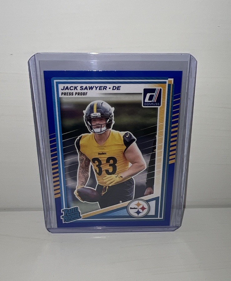 2025 Panini Donruss Jack Sawyer RC Rookie Blue Press Proof #390 Steelers