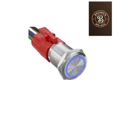 16mm Latching Push Button Switch 12V DC On Off Stainless Steel with LED Angel...