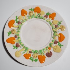 Vintage Mushroom Ceramic Platter 11.5” Cottagecore Woodland Boho Plant Plate 3D