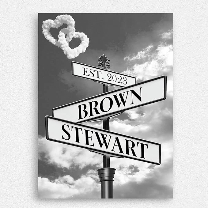 Canvas Wall Art, Lovers Crossroads Street Sign Custom Art Canvas Poster Couple - Image 3 of 4
