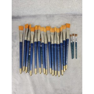 Lot of 21 Western Golden Bristle Artist Paint Brushes Flat Round Mixed Lot