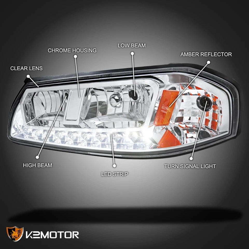 Clear Fits 2000-2005 Chevy Impala LED Strip Headlights Lamps Left+Right 00-05 - Изображение 3 из 4