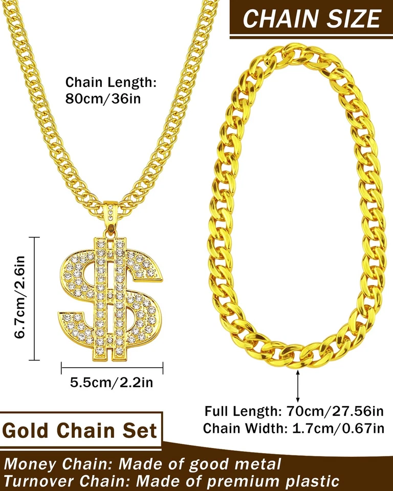 Paquete de 5 Kit de Disfraz de Hip Hop Accesorios de Rapero Años 2000 80 Años 90 Conjunto Oro Falso... Foto 2 de 4