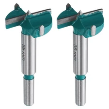 2pcs Forstner Drill Bit 1-3/8" (35mm) Carbide Wood Hinge Hole Opener Round Shank