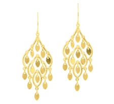 14K Yellow Gold Textured Shiny Multi Drop Leaf On Teardrop Drop Earring