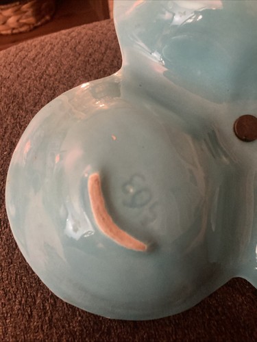 Vintage California Pottery Divided Dish Light Blue w/ Speckles And Metal Handle - Picture 11 of 13