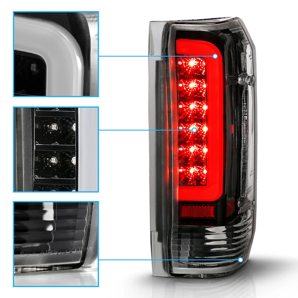 For 89-97 Ford F150 F250 F350 Bronco Red C-Shape LED Black Taillights Brake Lamp - Image 4 of 4