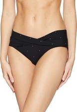Robin Piccone Women's Standard Pin dot Twist Front Bikini Bottom, Black, L