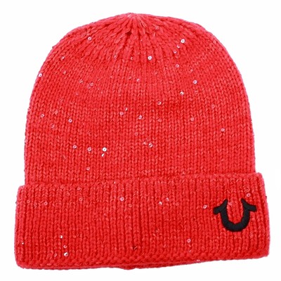 True Religion Women\'s Sequin Watchcap LOGO Cap Beanie Hat Red OSFM s-l1200.png main image 3